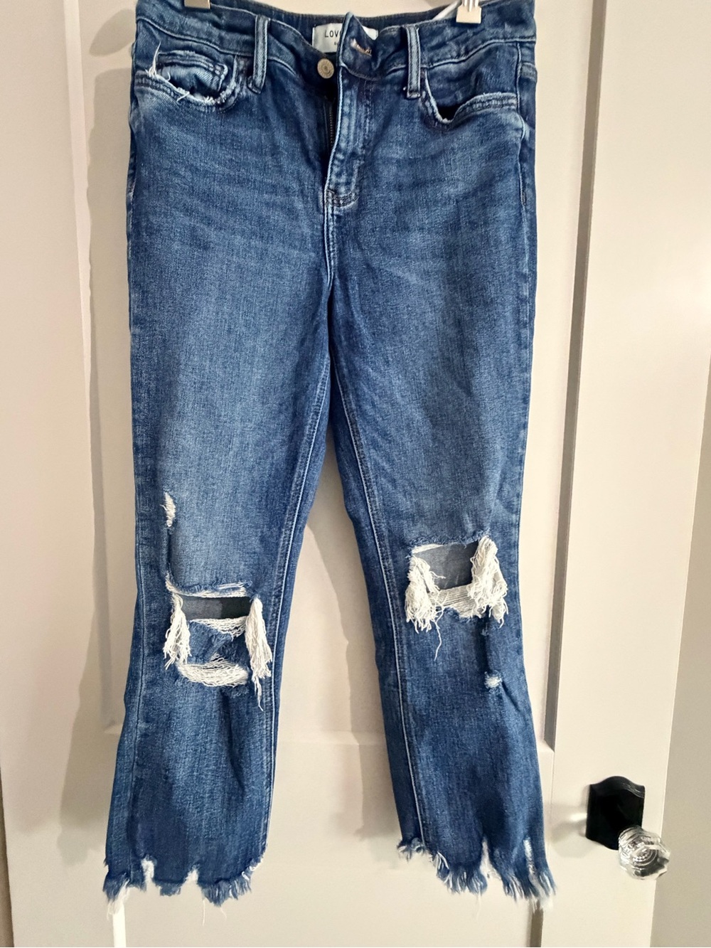 Love Tree Women's Blue Distressed Ripped Crop Jeans